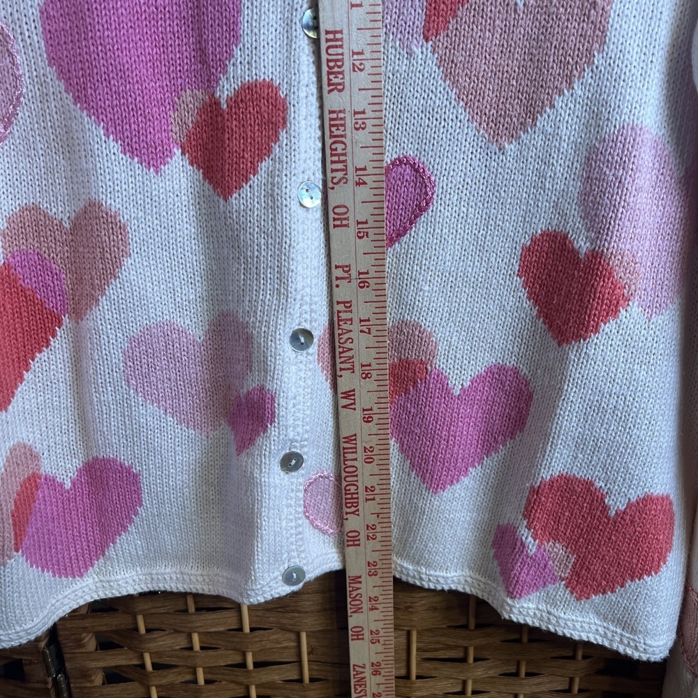 NORTHERN ISLES PINK HEARTS BUTTON FRONT LONG SLEEVE SWEATER SZ XL Valentines Day - Picture 6 of 7